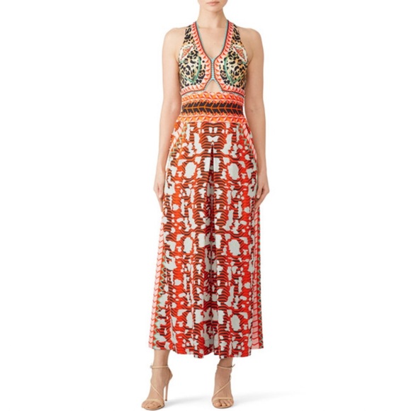 Temperley London Orange Multicolor Abstract Cutout Odyssey Wide Leg Jumpsuit 8 - Picture 2 of 12